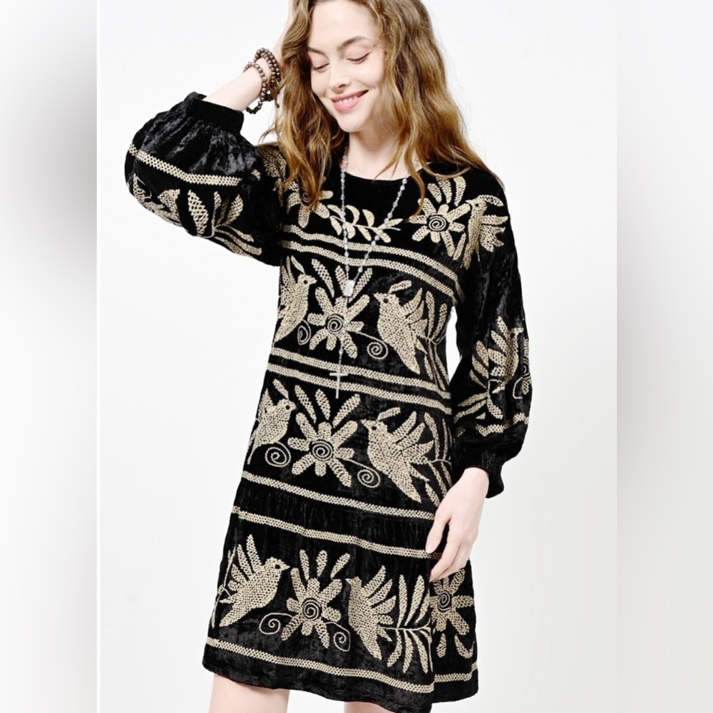 Sister Mary Lora Fay Dress in Black Velour Embroidered Size S/M